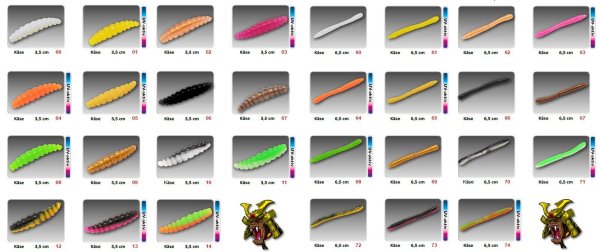 FTM Lifter Lures | Larvy| Wurmy | 3,5cm  4,5cm und 6,5cm | 15 Farbvarianten Käse Aroma