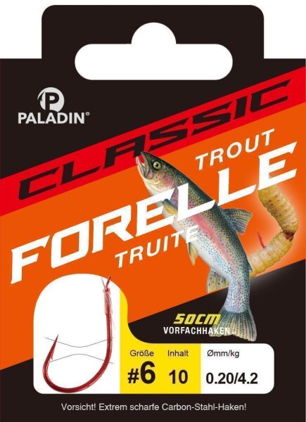 Paladin CLASSIC® Zielfischhaken  Trout/Forelle|  Gr.8 / 0,22mm Rot 50cm