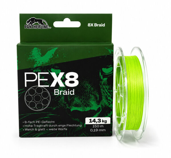 Pantherline Braid 8-fach geflochtene Angelschnur – Premium PE Made in Japan 150m