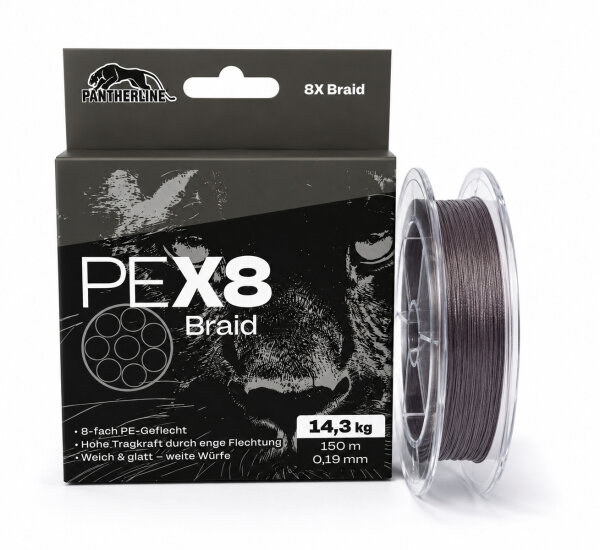 Pantherline Braid 8-fach geflochtene Angelschnur |150m 0,08mm / 6,9kg Grau