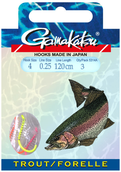 Gamakatsu Trout Multi Colour Spiralhaken | Gr. 8 | 0,20mm | 120cm | 3 Stück