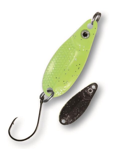 Paladin Trout Spoon The Eye | 3,9g | Fluo-Gelb-Glitter/Schwarz-Glitter UV