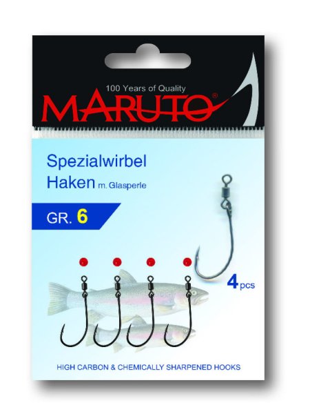 Maruto Spezialwirbel Haken mit Glasperlen | Gr. 4 | 4 Stück